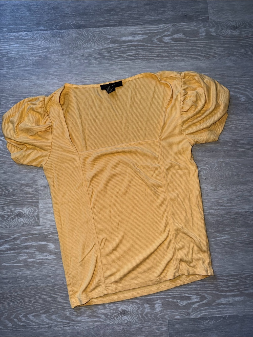 Yellow Puff Sleeve Square Neck Top